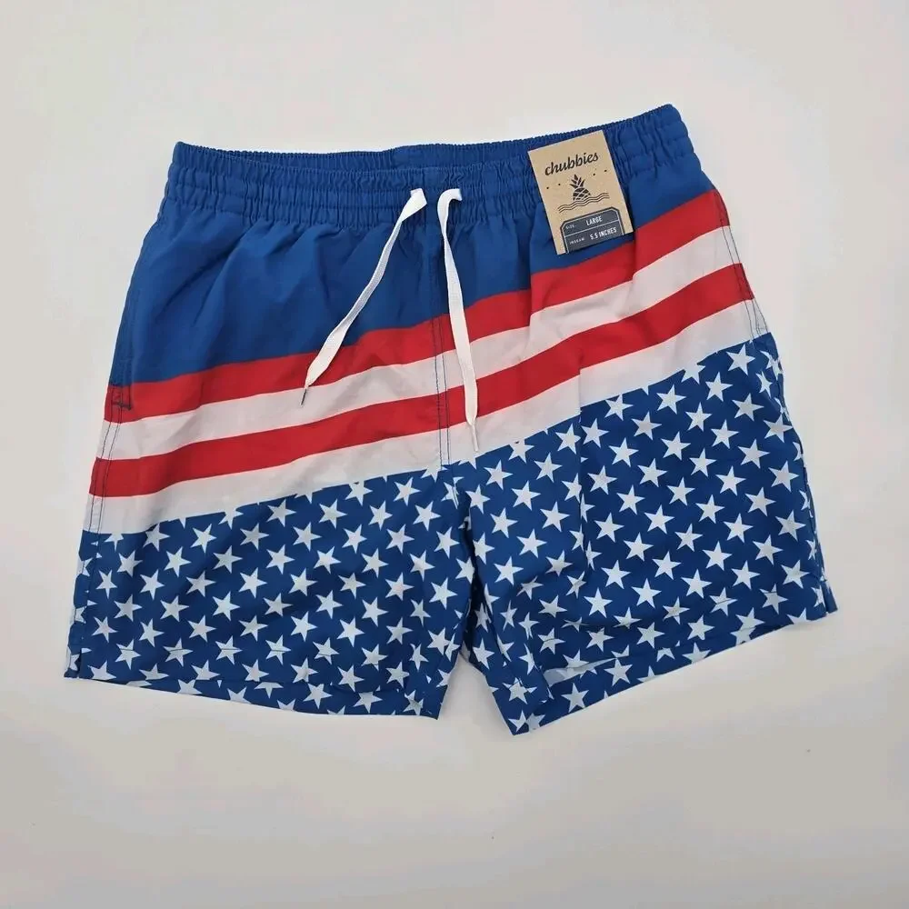 Chubbies Swim Trunks Men Small 5.5 Inch Blue Pump Flag 4th July Shorts Liner